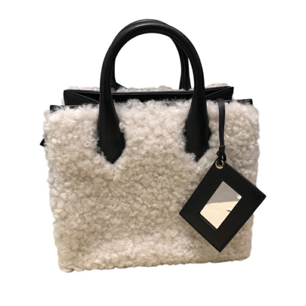 Balenciaga Padlock Nude Mini Shearling Leather Handbag Black White